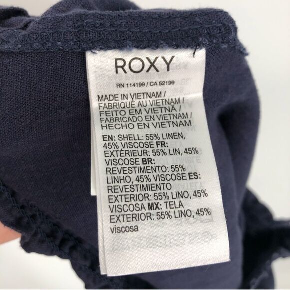 Roxy Pants Womens Large Linen Blend Navy Blue Pull On Elastic Drawstring Beach - Picture 8 of 13